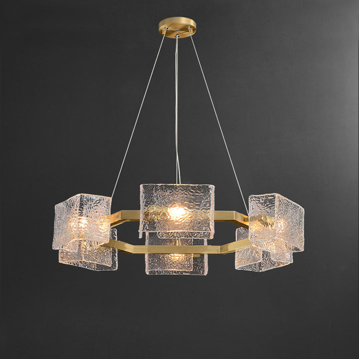 Modern Luxury Round Square Frame Long Glass Iron 4/6/8/10 Light Chandelier Island Light For Living Room
