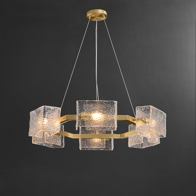 Modern Luxury Round Square Frame Long Glass Iron 4/6/8/10 Light Chandelier Island Light For Living Room