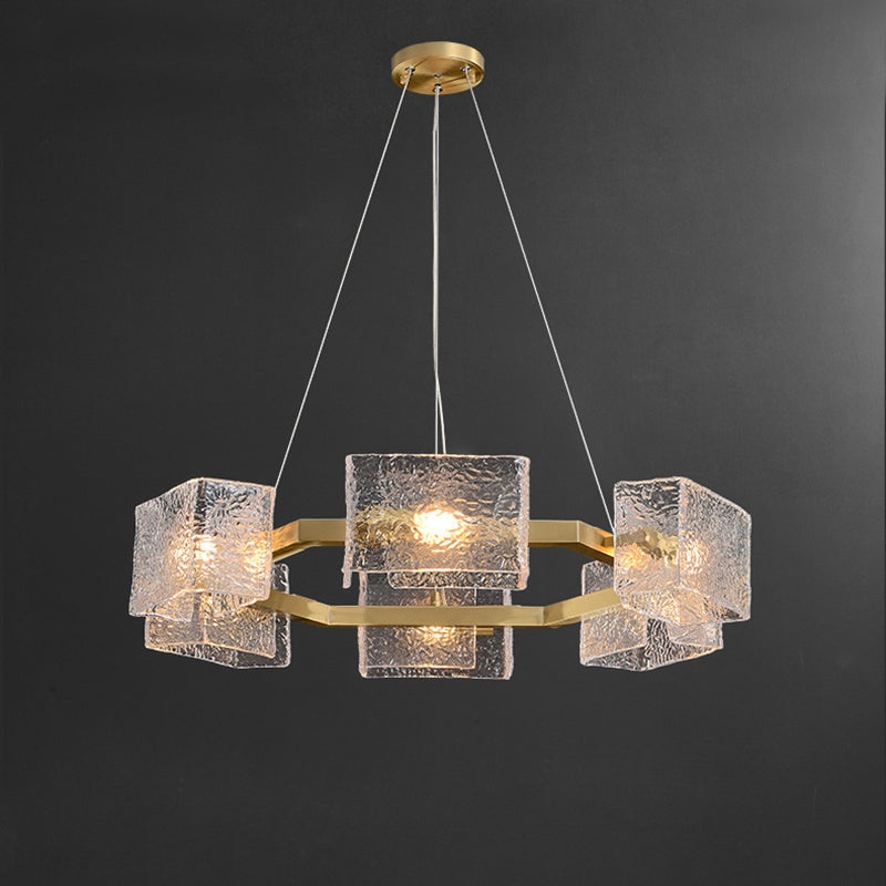 Modern Luxury Round Square Frame Long Glass Iron 4/6/8/10 Light Chandelier Island Light For Living Room