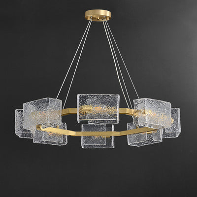 Modern Luxury Round Square Frame Long Glass Iron 4/6/8/10 Light Chandelier Island Light For Living Room