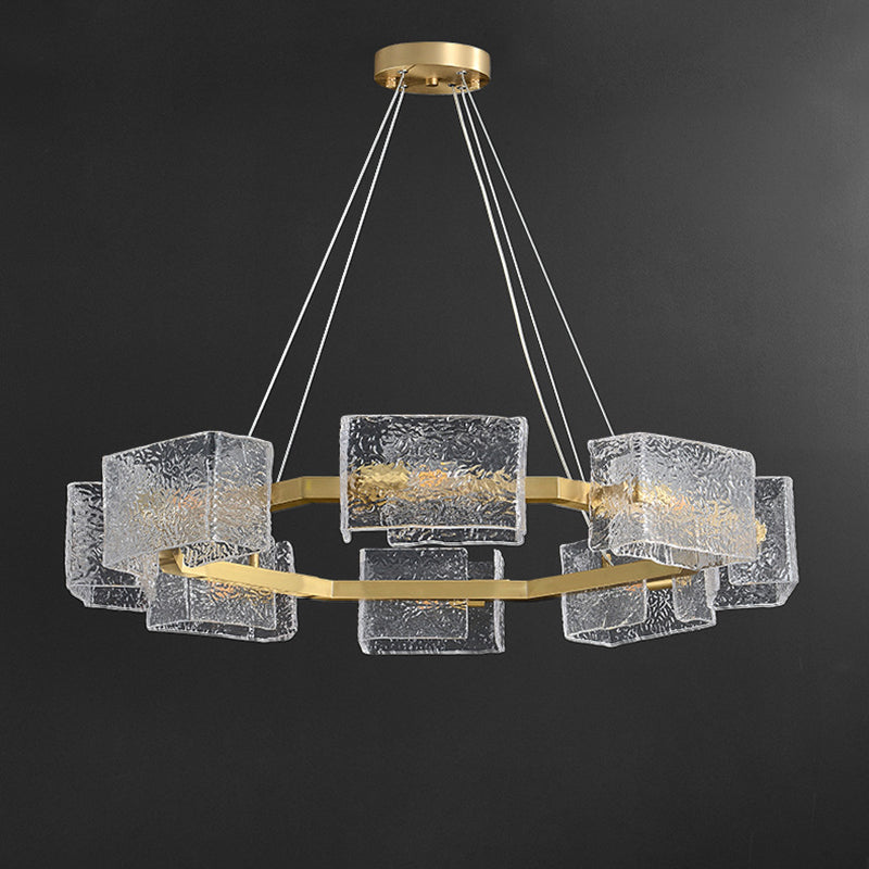 Modern Luxury Round Square Frame Long Glass Iron 4/6/8/10 Light Chandelier Island Light For Living Room