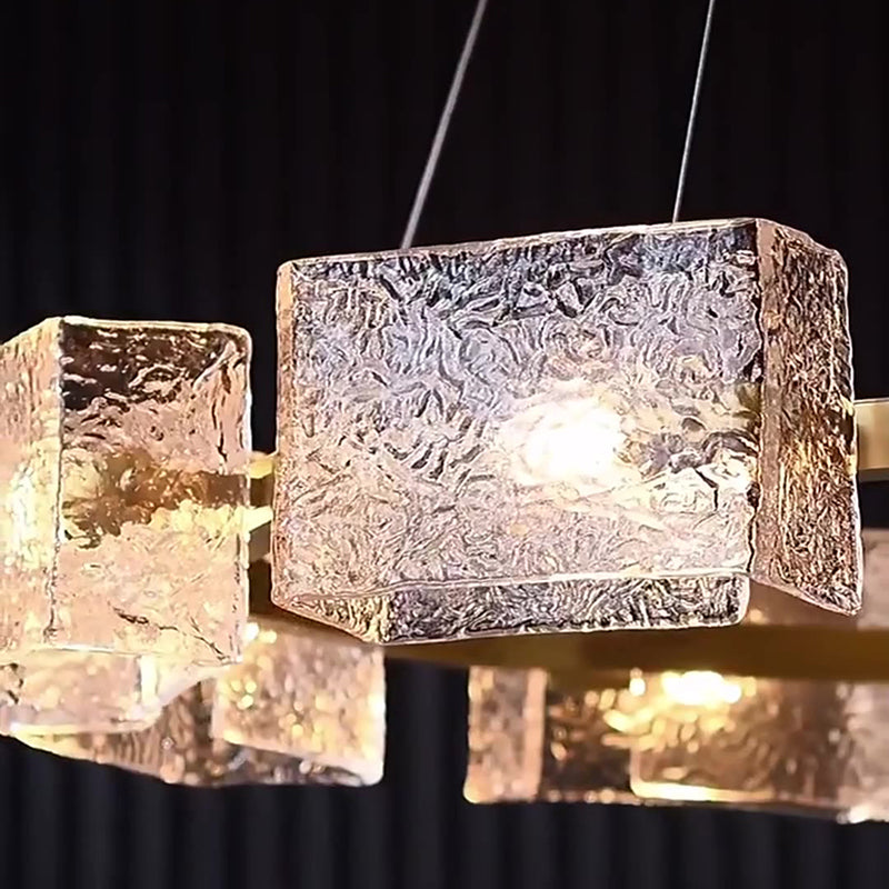 Modern Luxury Round Square Frame Long Glass Iron 4/6/8/10 Light Chandelier Island Light For Living Room