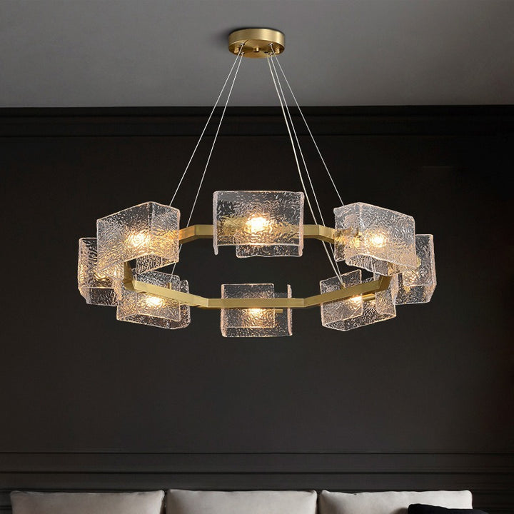 Modern Luxury Round Square Frame Long Glass Iron 4/6/8/10 Light Chandelier Island Light For Living Room