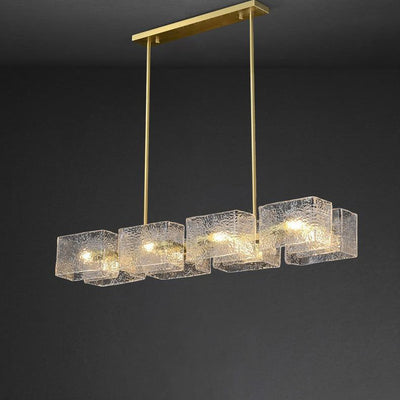 Modern Luxury Round Square Frame Long Glass Iron 4/6/8/10 Light Chandelier Island Light For Living Room
