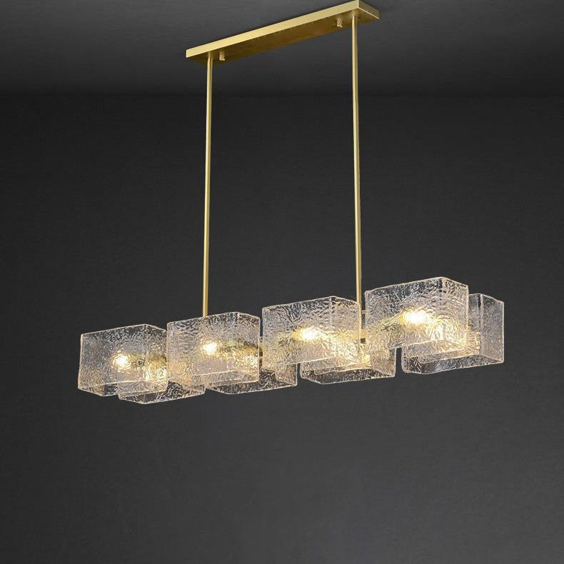 Modern Luxury Round Square Frame Long Glass Iron 4/6/8/10 Light Chandelier Island Light For Living Room