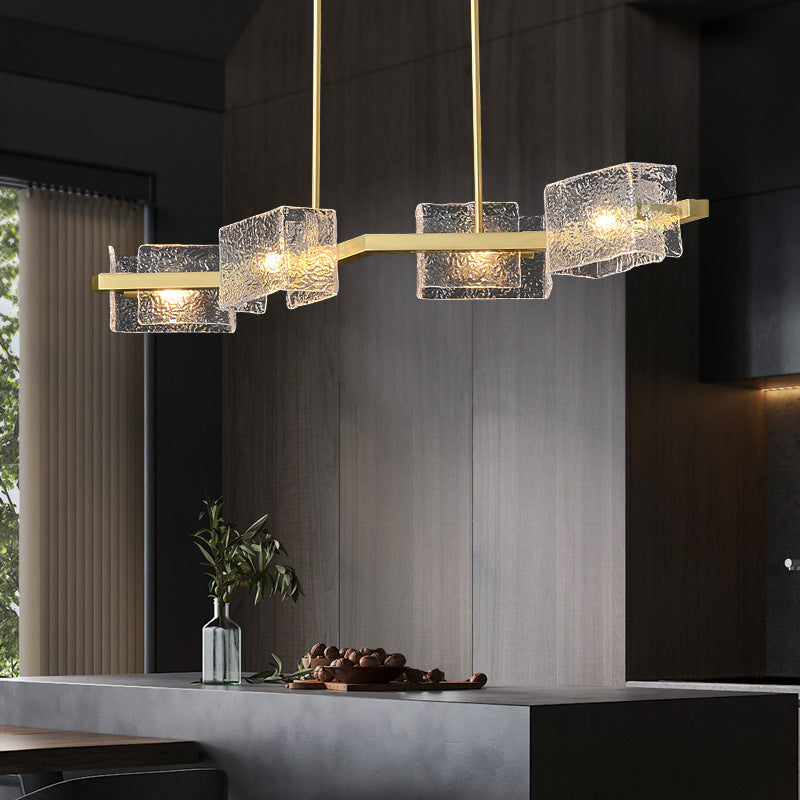 Modern Luxury Round Square Frame Long Glass Iron 4/6/8/10 Light Chandelier Island Light For Living Room