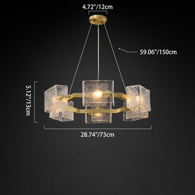 Modern Luxury Round Square Frame Long Glass Iron 4/6/8/10 Light Chandelier Island Light For Living Room
