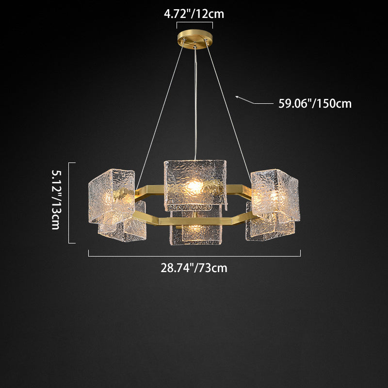 Modern Luxury Round Square Frame Long Glass Iron 4/6/8/10 Light Chandelier Island Light For Living Room