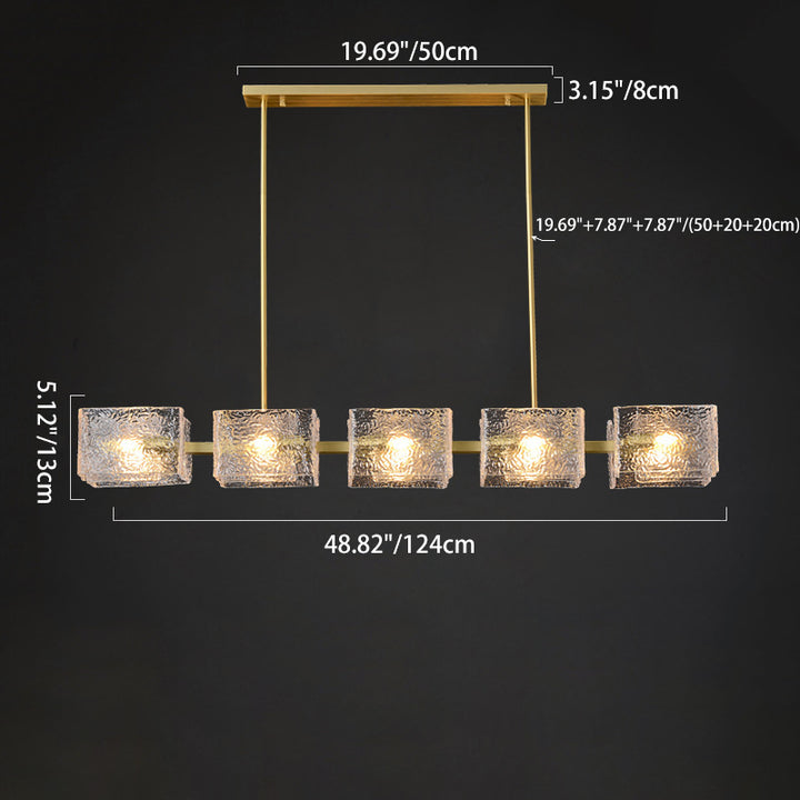 Modern Luxury Round Square Frame Long Glass Iron 4/6/8/10 Light Chandelier Island Light For Living Room