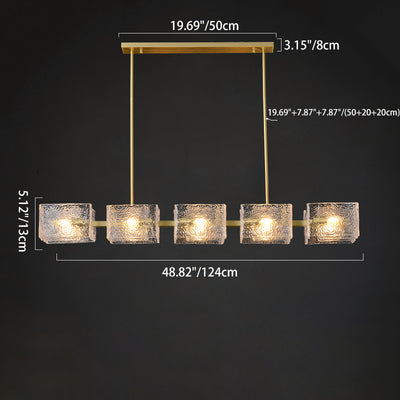 Modern Luxury Round Square Frame Long Glass Iron 4/6/8/10 Light Chandelier Island Light For Living Room