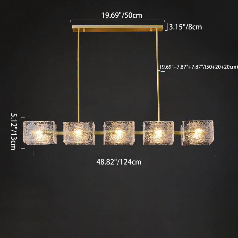 Modern Luxury Round Square Frame Long Glass Iron 4/6/8/10 Light Chandelier Island Light For Living Room