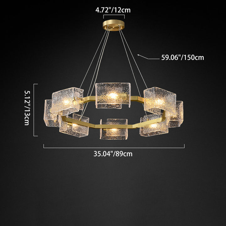Modern Luxury Round Square Frame Long Glass Iron 4/6/8/10 Light Chandelier Island Light For Living Room