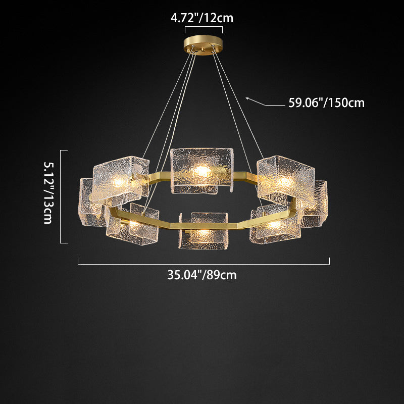 Modern Luxury Round Square Frame Long Glass Iron 4/6/8/10 Light Chandelier Island Light For Living Room