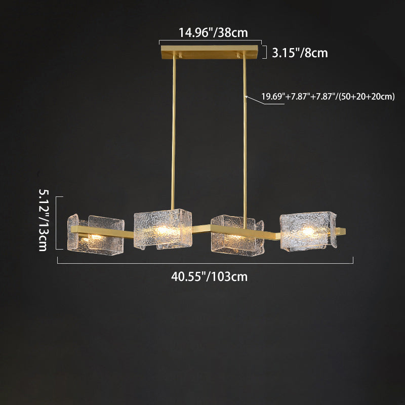 Modern Luxury Round Square Frame Long Glass Iron 4/6/8/10 Light Chandelier Island Light For Living Room