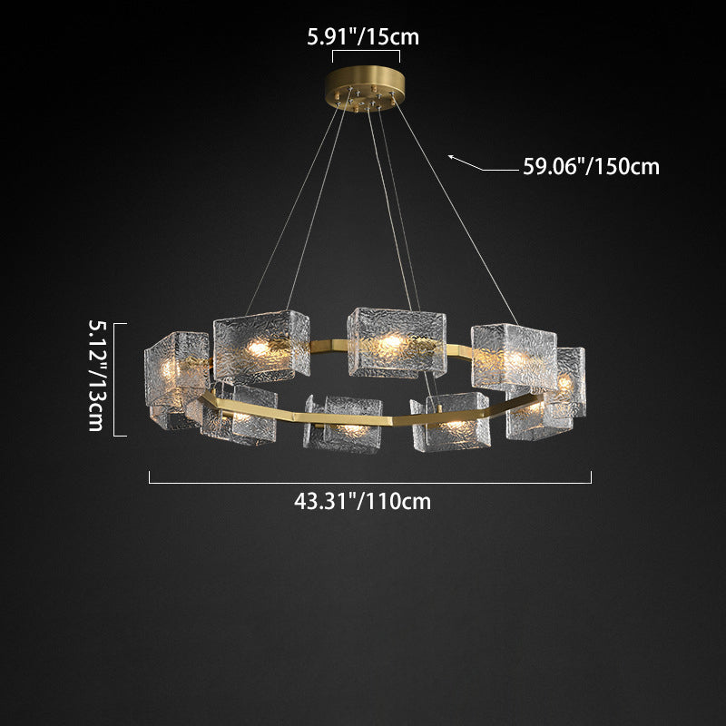 Modern Luxury Round Square Frame Long Glass Iron 4/6/8/10 Light Chandelier Island Light For Living Room