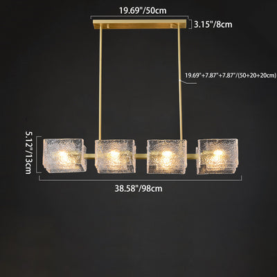 Modern Luxury Round Square Frame Long Glass Iron 4/6/8/10 Light Chandelier Island Light For Living Room