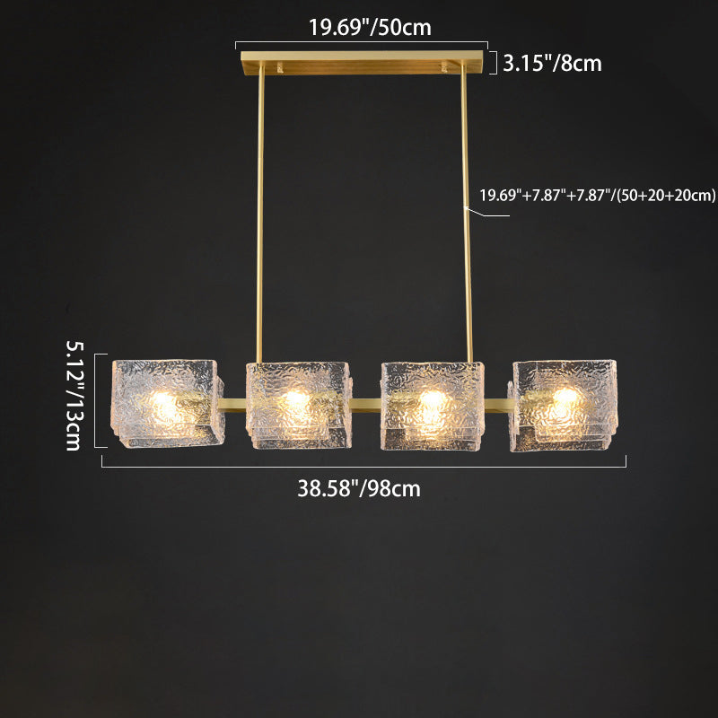 Modern Luxury Round Square Frame Long Glass Iron 4/6/8/10 Light Chandelier Island Light For Living Room