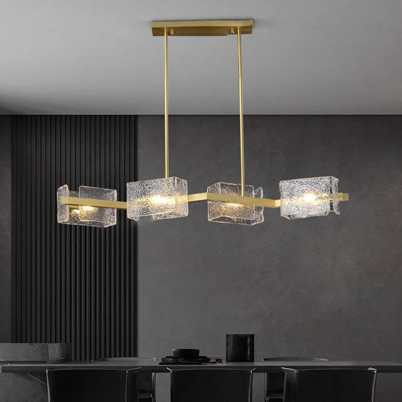 Modern Luxury Round Square Frame Long Glass Iron 4/6/8/10 Light Chandelier Island Light For Living Room