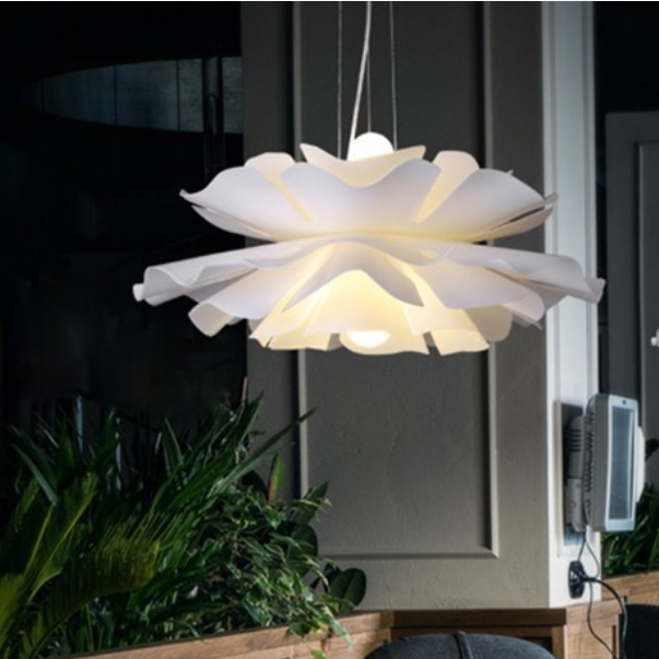 Contemporary Scandinavian Hibiscus Round Acrylic Aluminum 2-Light Chandelier For Living Room