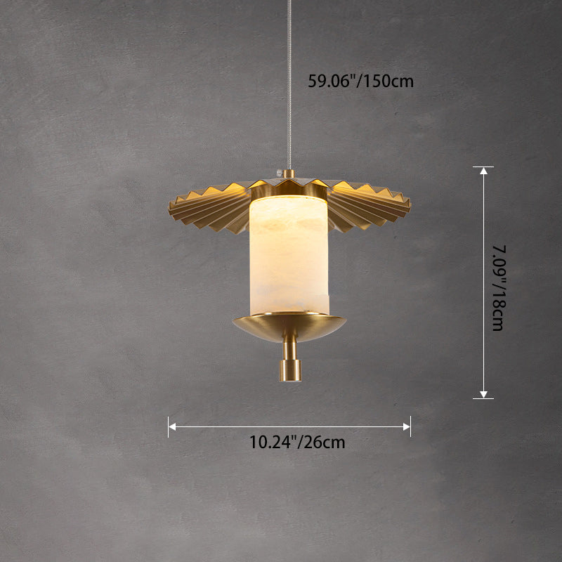 Lustre suspendu à LED en cuivre avec cylindre de luxe moderne en marbre naturel pour salon 