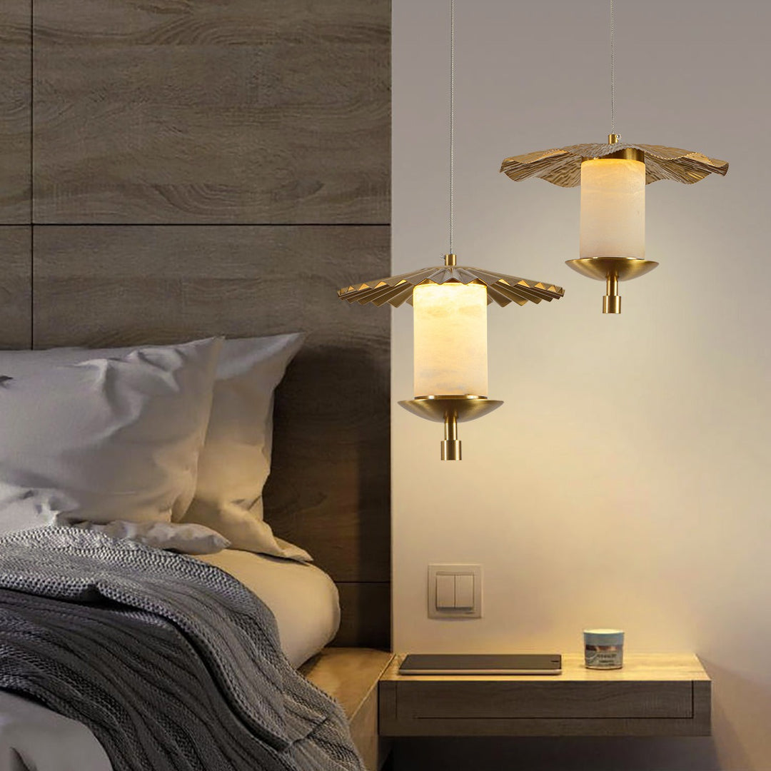 Lustre suspendu à LED en cuivre avec cylindre de luxe moderne en marbre naturel pour salon 