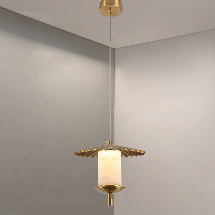Lustre suspendu à LED en cuivre avec cylindre de luxe moderne en marbre naturel pour salon 