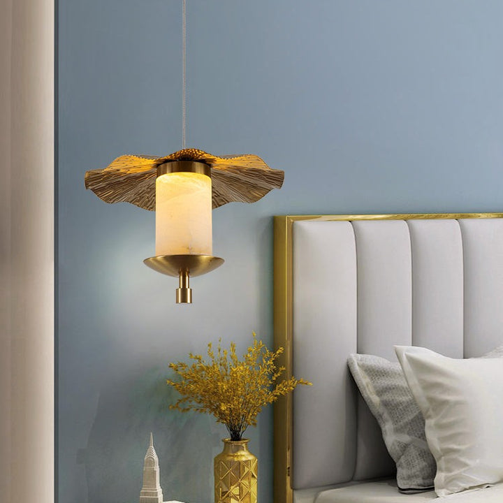Lustre suspendu à LED en cuivre avec cylindre de luxe moderne en marbre naturel pour salon 