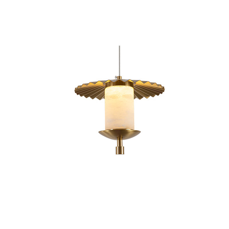 Lustre suspendu à LED en cuivre avec cylindre de luxe moderne en marbre naturel pour salon 