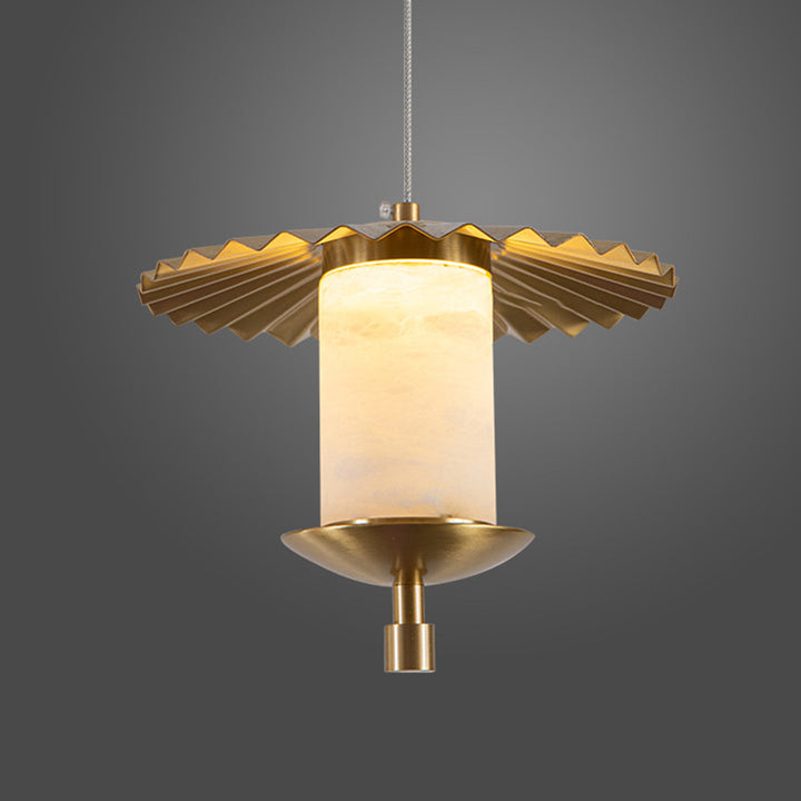 Lustre suspendu à LED en cuivre avec cylindre de luxe moderne en marbre naturel pour salon 