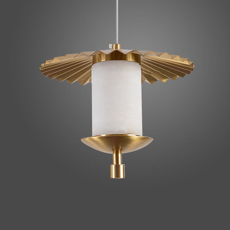 Lustre suspendu à LED en cuivre avec cylindre de luxe moderne en marbre naturel pour salon 