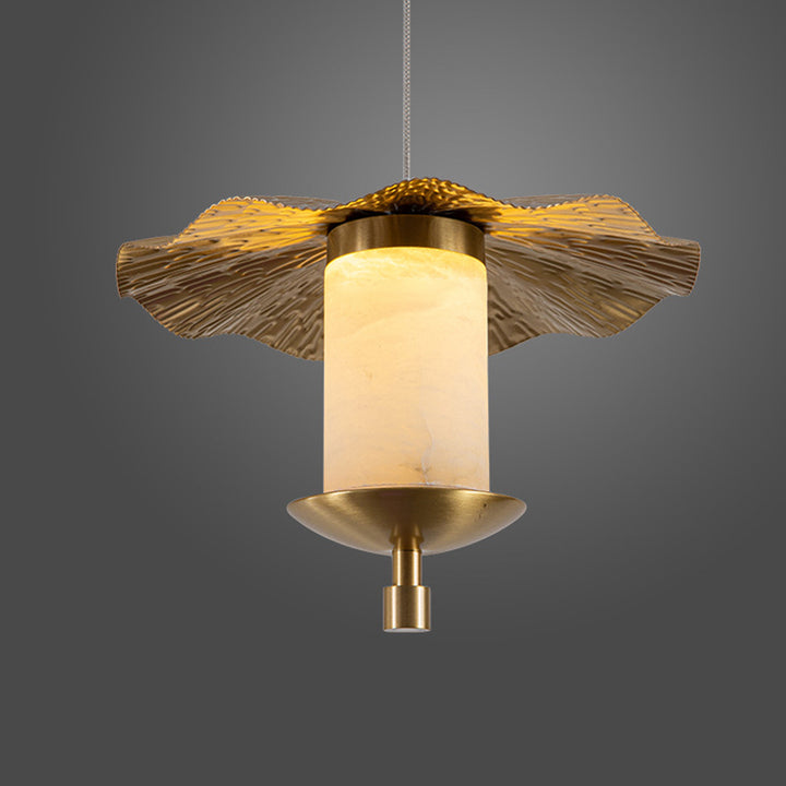 Lustre suspendu à LED en cuivre avec cylindre de luxe moderne en marbre naturel pour salon 