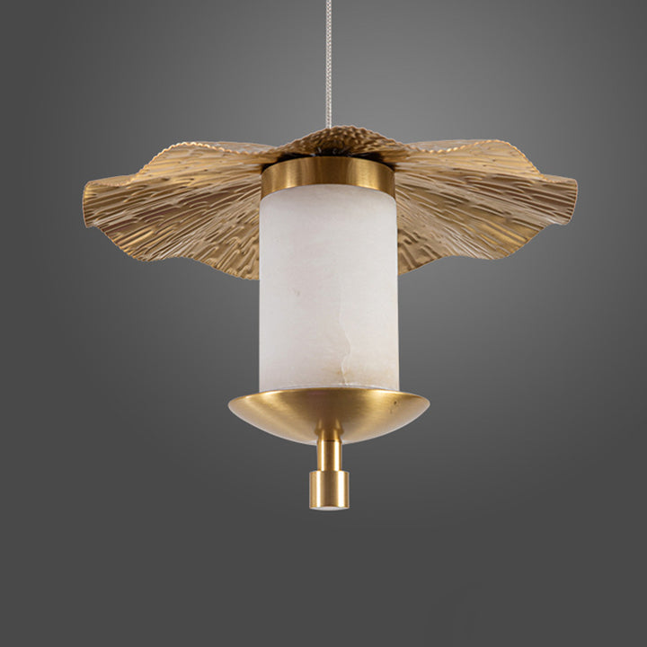 Lustre suspendu à LED en cuivre avec cylindre de luxe moderne en marbre naturel pour salon 