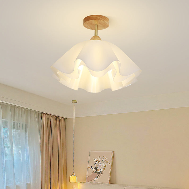 Modern Minimalist Double Petal Round PP Iron 1-Light Semi-Flush Mount Ceiling Light For Living Room