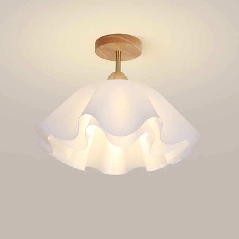 Modern Minimalist Double Petal Round PP Iron 1-Light Semi-Flush Mount Ceiling Light For Living Room
