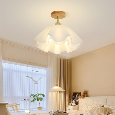 Modern Minimalist Double Petal Round PP Iron 1-Light Semi-Flush Mount Ceiling Light For Living Room
