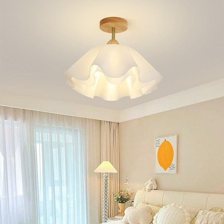 Modern Minimalist Double Petal Round PP Iron 1-Light Semi-Flush Mount Ceiling Light For Living Room