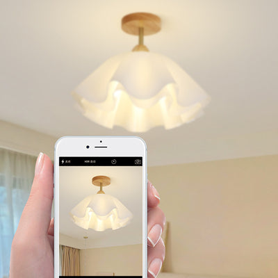 Modern Minimalist Double Petal Round PP Iron 1-Light Semi-Flush Mount Ceiling Light For Living Room