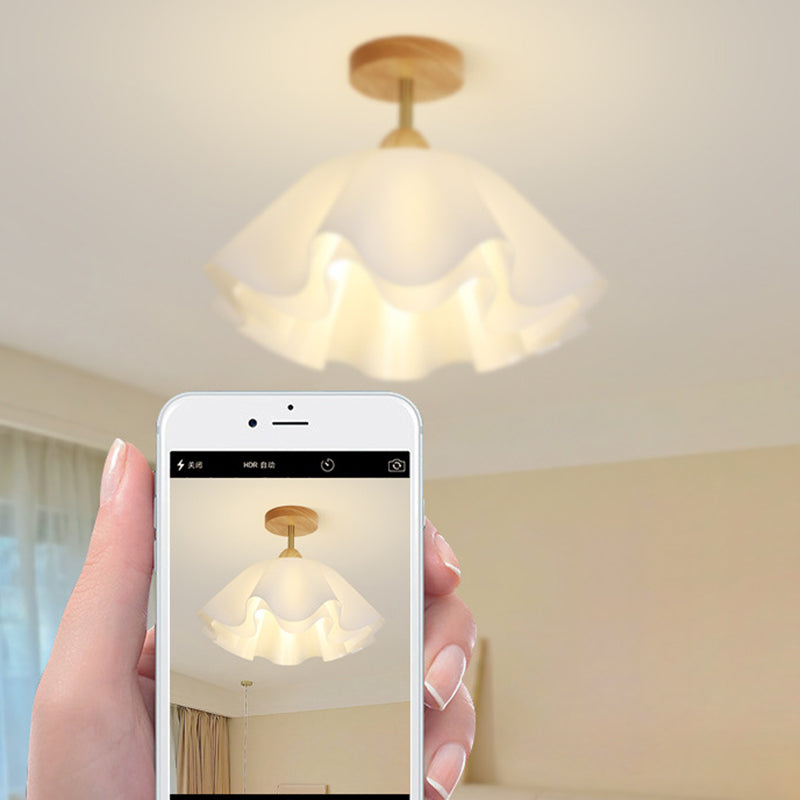 Modern Minimalist Double Petal Round PP Iron 1-Light Semi-Flush Mount Ceiling Light For Living Room