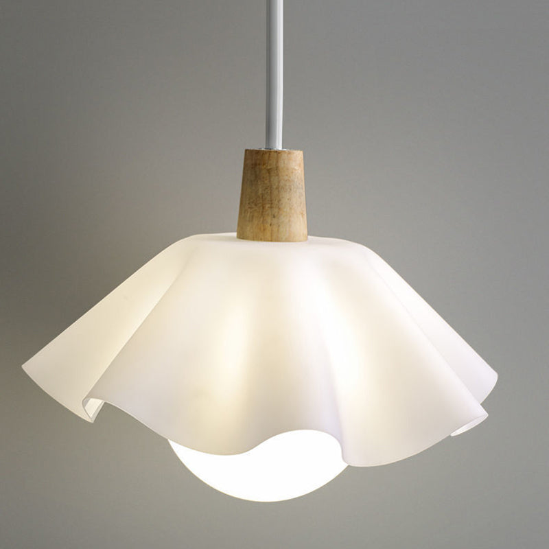 Contemporary Scandinavian Flower Orb Glass Acrylic Wood Iron 1-Light Pendant Light For Living Room