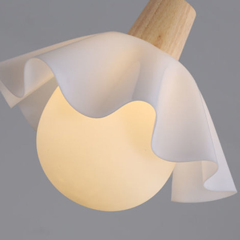 Contemporary Scandinavian Flower Orb Glass Acrylic Wood Iron 1-Light Pendant Light For Living Room