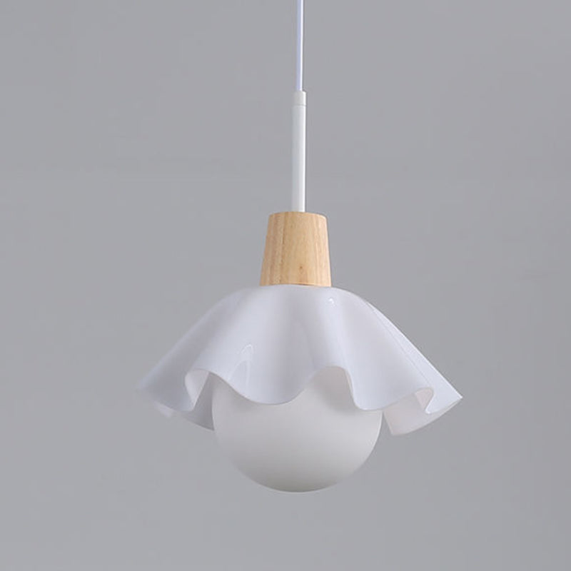 Contemporary Scandinavian Flower Orb Glass Acrylic Wood Iron 1-Light Pendant Light For Living Room