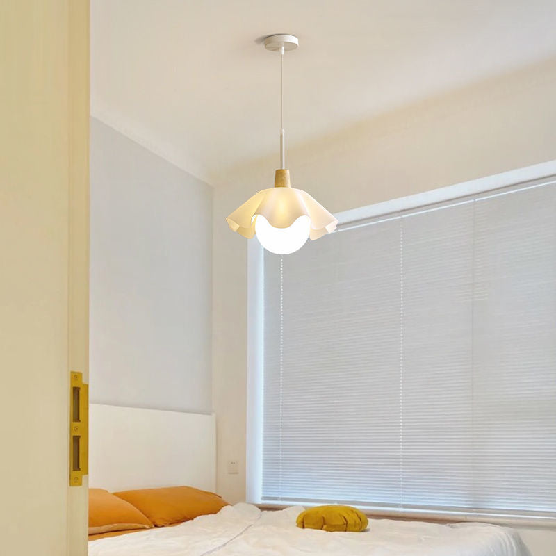 Contemporary Scandinavian Flower Orb Glass Acrylic Wood Iron 1-Light Pendant Light For Living Room