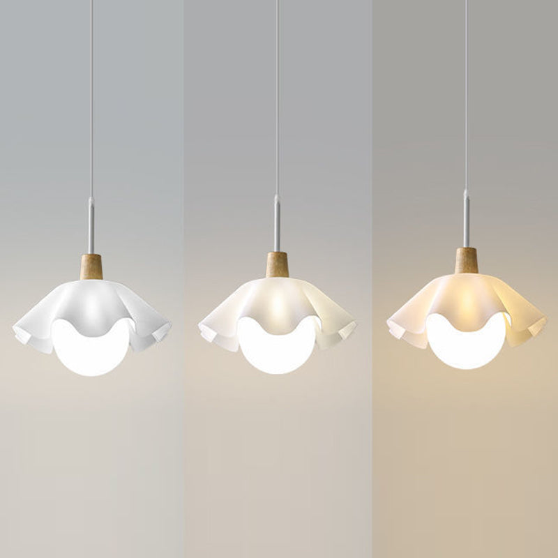Contemporary Scandinavian Flower Orb Glass Acrylic Wood Iron 1-Light Pendant Light For Living Room