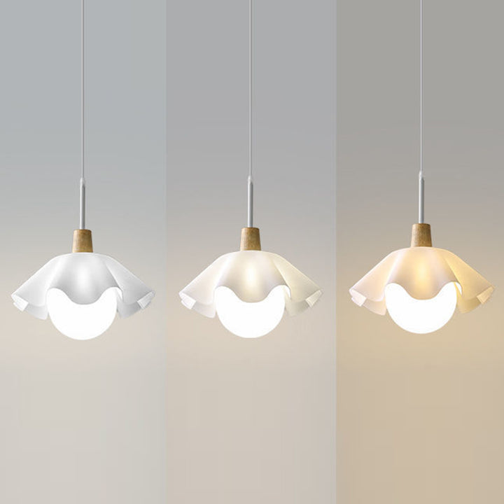 Contemporary Scandinavian Flower Orb Glass Acrylic Wood Iron 1-Light Pendant Light For Living Room