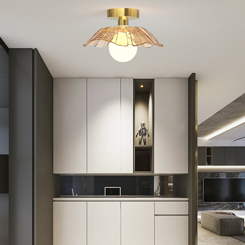 Zeitgenössische kreative Kugelschirm-Rundglas-Eisen-1-Licht-Halbeinbau-Deckenleuchte für das Wohnzimmer 