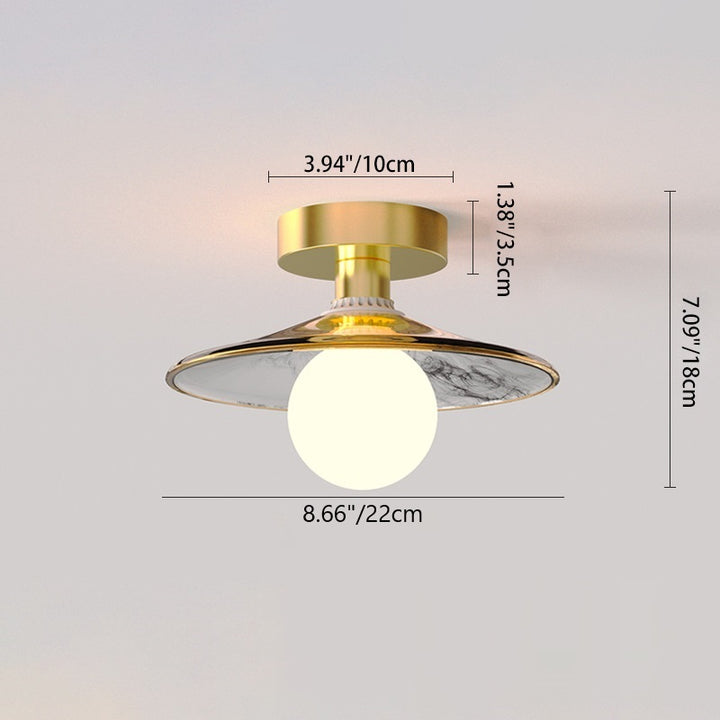 Contemporary Creative Orb Umbrella Round Glass Iron 1-Light Semi-Flush Mount Ceiling Light For Living Room