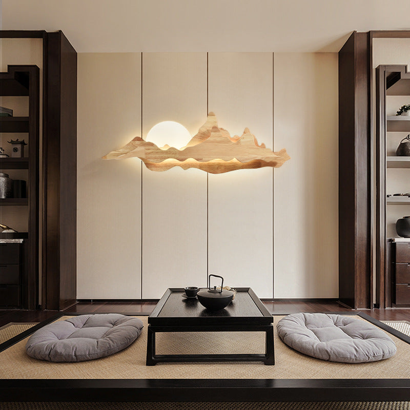 Traditionelle chinesische Mondlicht-Acryl-Massivholz-LED-Wandleuchte für das Schlafzimmer 
