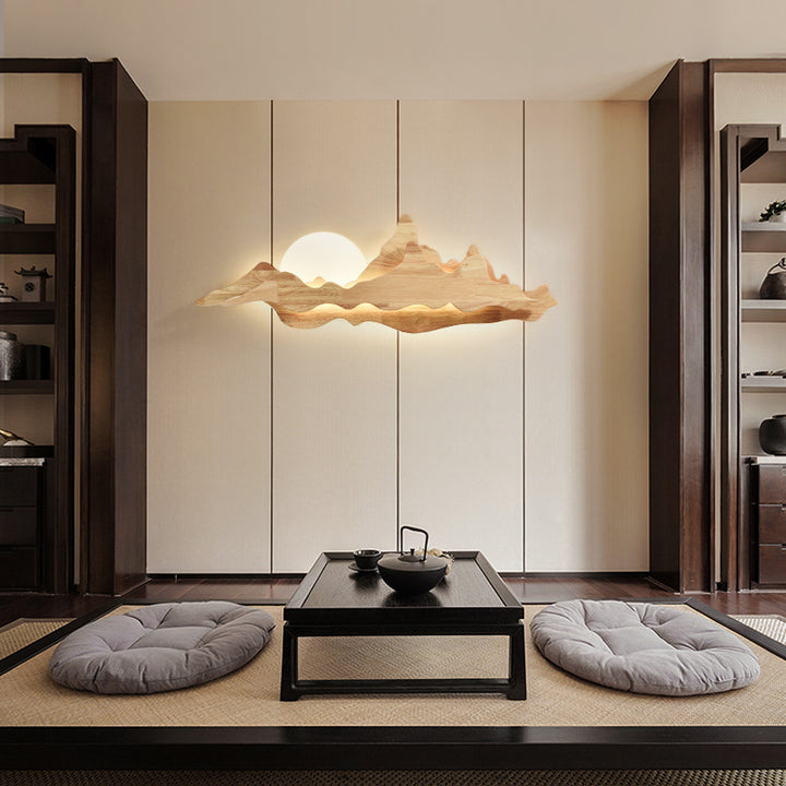 Traditionelle chinesische Mondlicht-Acryl-Massivholz-LED-Wandleuchte für das Schlafzimmer 
