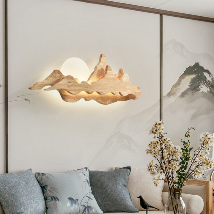 Traditionelle chinesische Mondlicht-Acryl-Massivholz-LED-Wandleuchte für das Schlafzimmer 