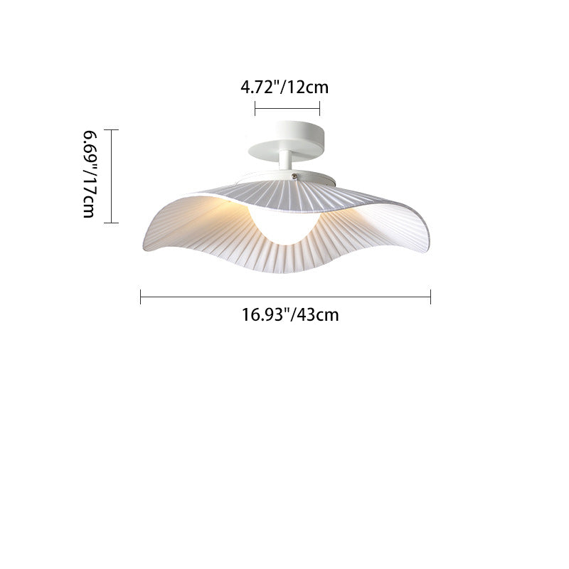 Traditional French Cream Ruffle Shape Fabric Iron LED Semi-Flush Mount Ceiling Light For Living Room